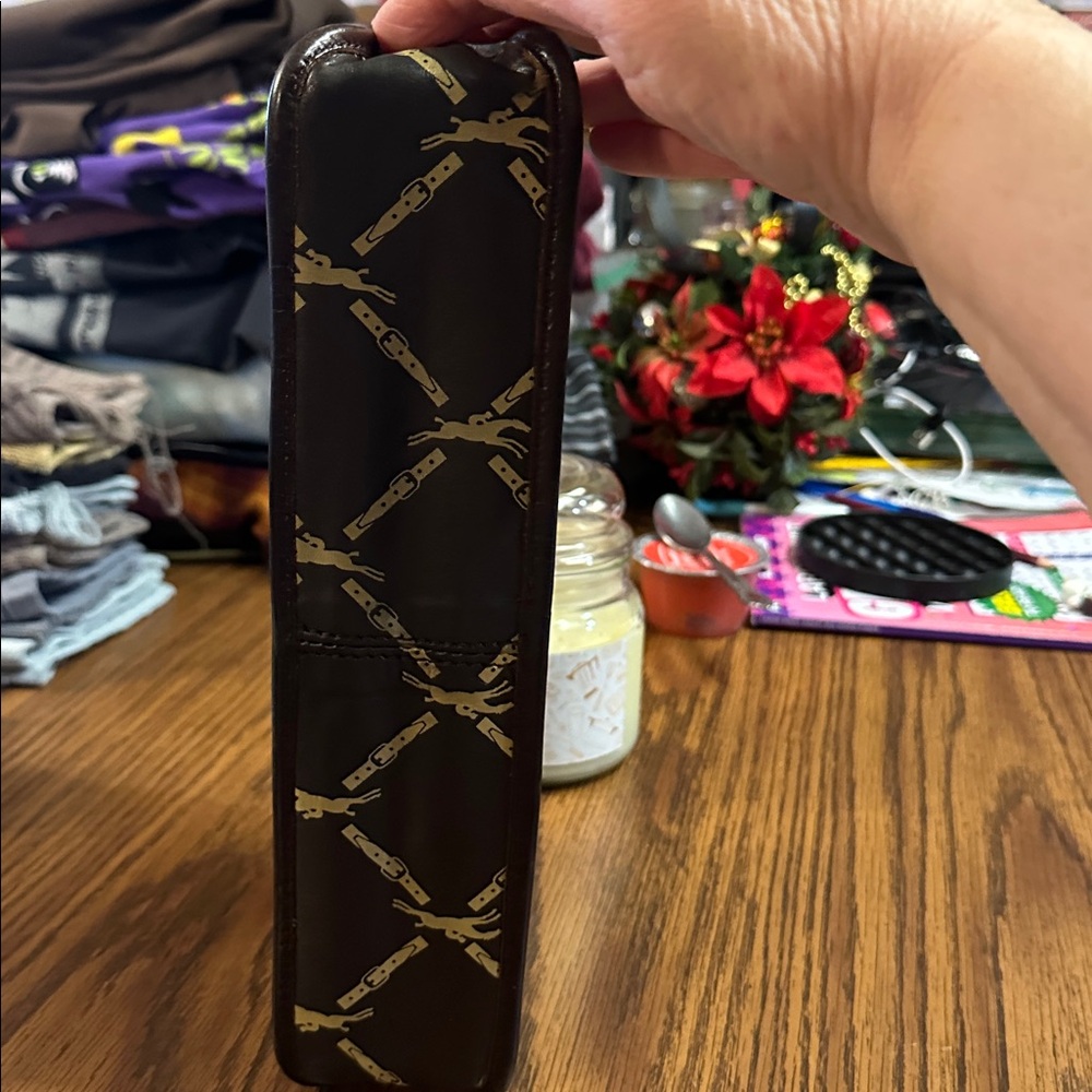 Longchamp Dark Brown Clutch with Gold Pattern - Picture 2 of 6